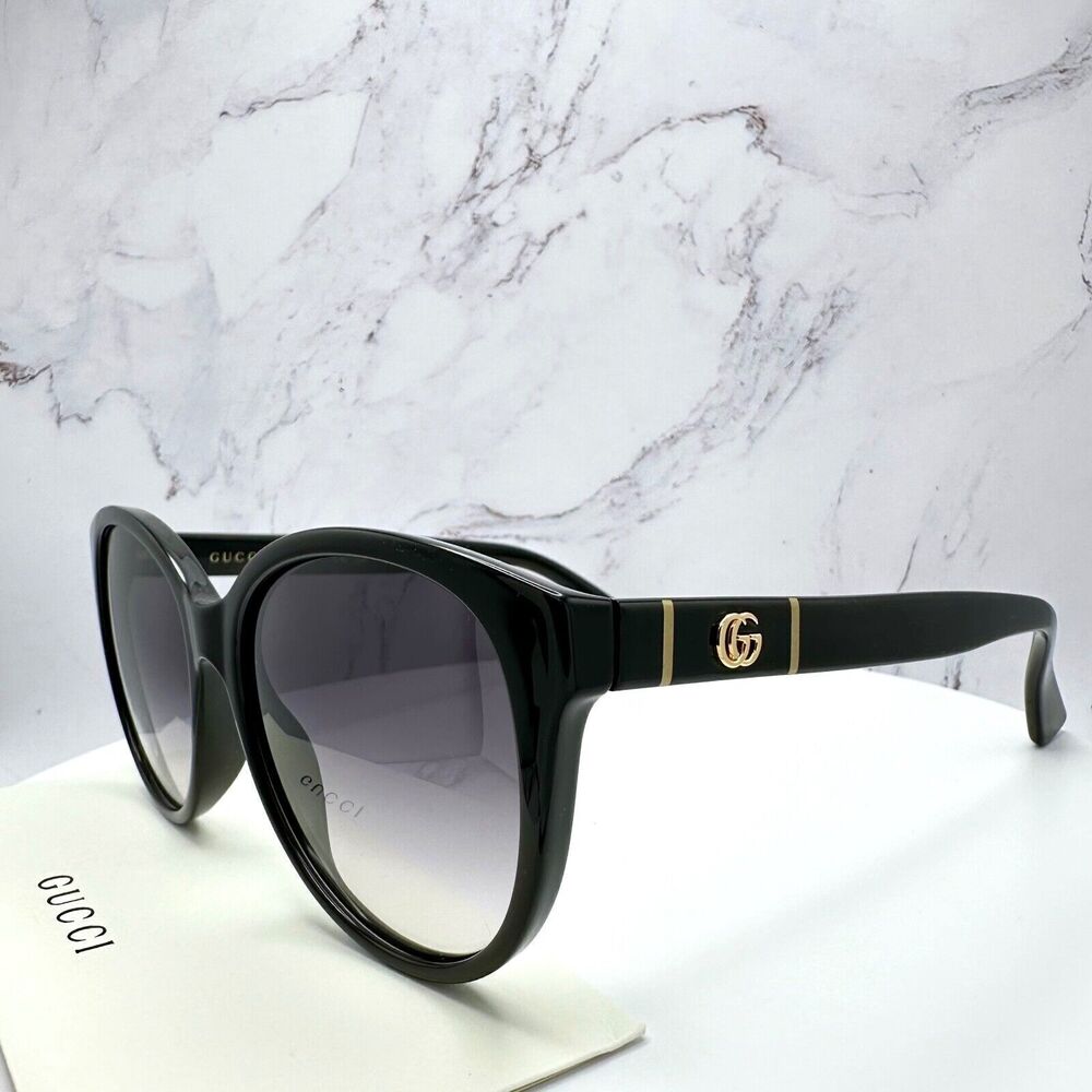 New Gucci Sunglasses Black Acetate Round Gold Metal GG Logo Italy Authentic - Picture 14 of 16